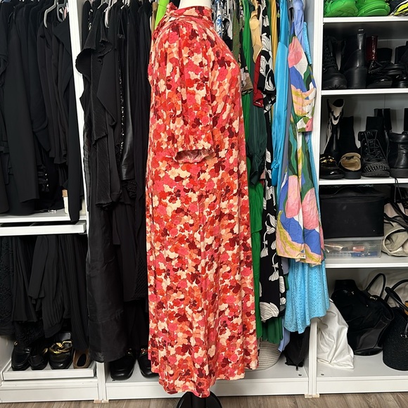 ELOQUII RED PINK FLORAL MIDI DRESS - Picture 4 of 5